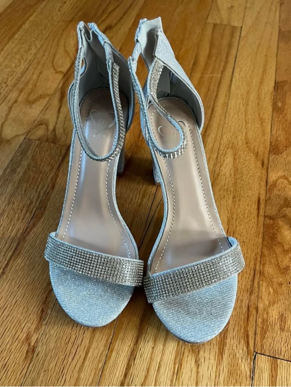 Women’s Silver Glitter Ankle-Strap Dress Sandals